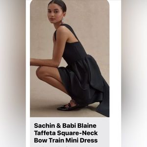 Sachin & Babi Blaine taffeta square neck bow train mini dress